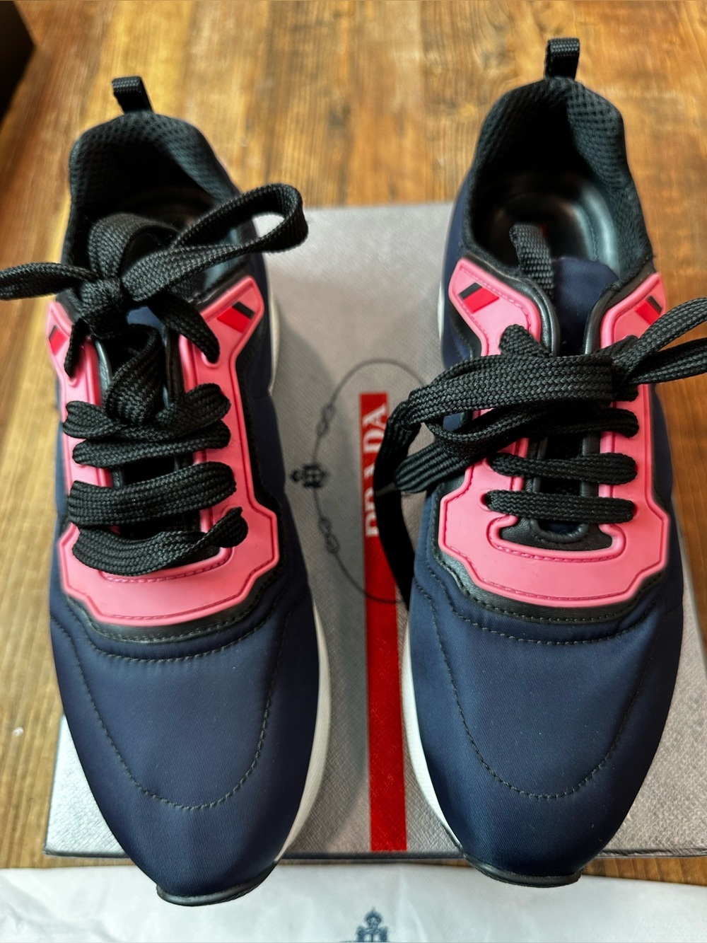 Prada Navy and Pink Sneakers